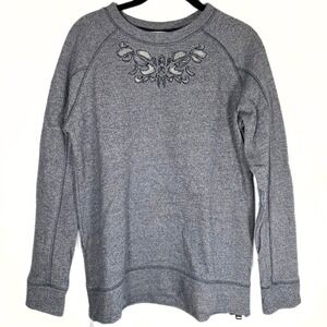 Soft‎ Surroundings Heather Blue Sweatshirt Size Medium Cut Outs Mature Cozy